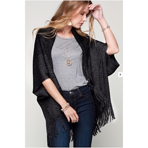 Sassy Fringe Sweater Cardi Shrug Wrap O/S - Picture 2 of 7